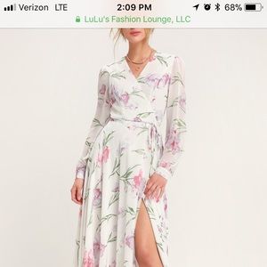 LOVING YOU WHITE FLORAL PRINT LS WRAP MAXI DRESS